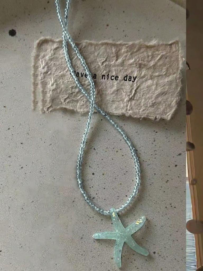 1pc Bohemian Style Colorful Beaded Sea Star Resin Necklace For Women, Perfect For Summer Beach Holiday