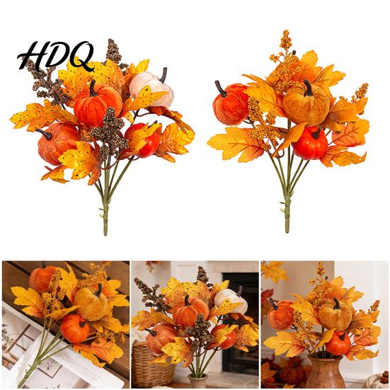 Rustic Autumn Floral Display Artificial Fall Bouquet with Fabric Pumpkins Maple Leaves Wheat Berries Pumpkin Decoration Home Decor for Thanksgiving