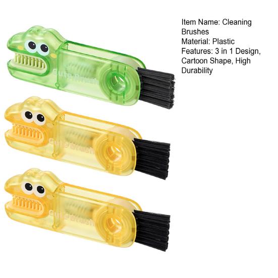 2/3Pcs 3 In 1 Cleaning Brushes Cartoon Design Food-Grade Anti-Slip Handle Gap Brush Portable Long Bristle Bottle Cleaner