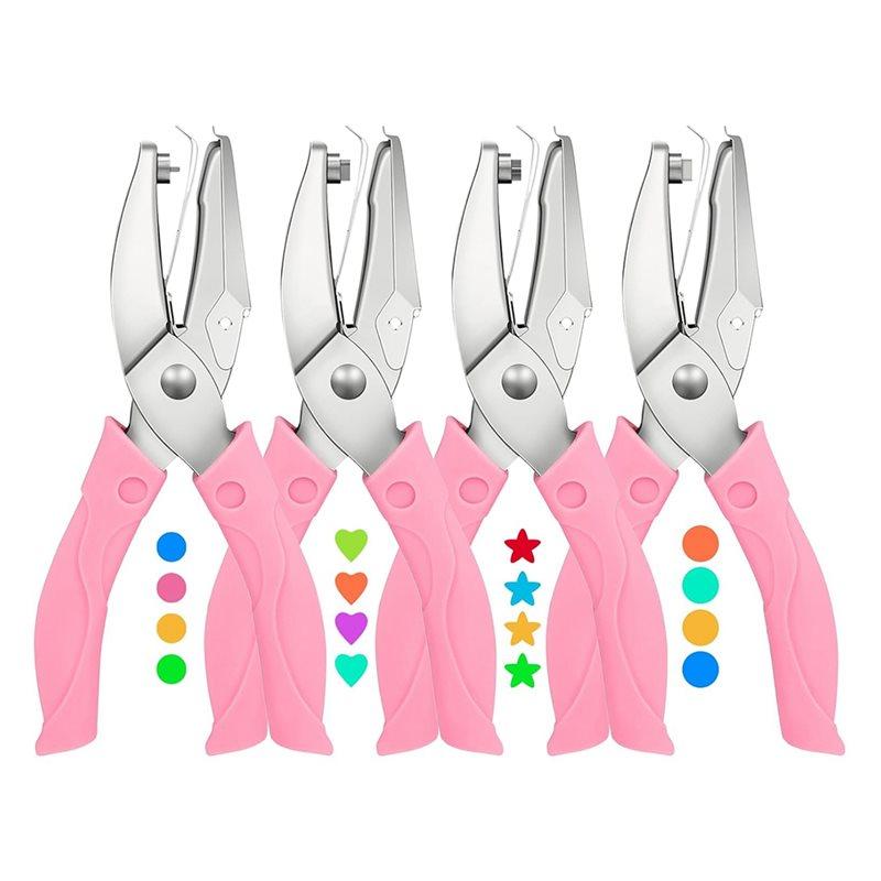 2025 Trend Handheld Hole Paper Punch Kit 4 Pcs Single Hole Punch Round Heart Star Punch Rubber Handled