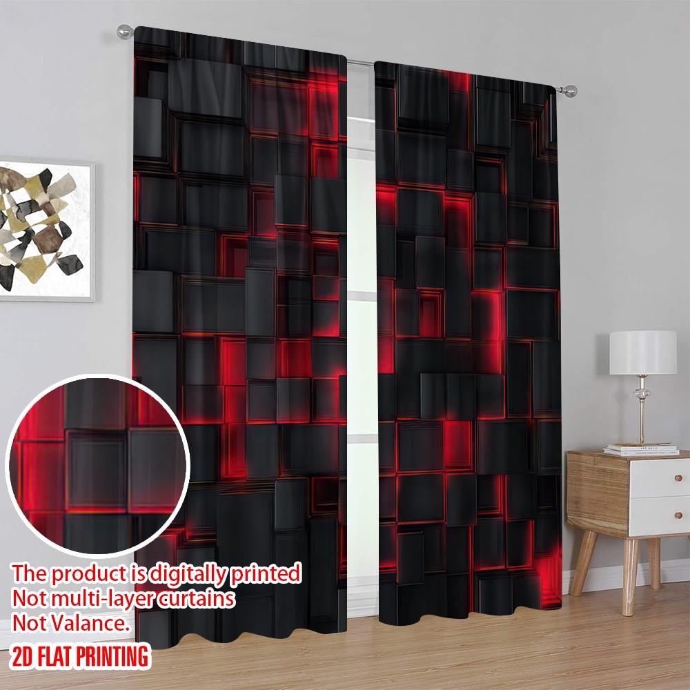 Flat Printing Drapes Geometric Cubes Durable Polyester Fabric Without Electricity Family Party Applies Daily Curtains Set Of 2 Made