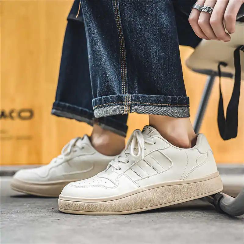 Natural Leather Thick Sole Skateboard Shoes Vulcanize Branded Men's Sneakers Outdoor Sport Different Type Cool Loafers