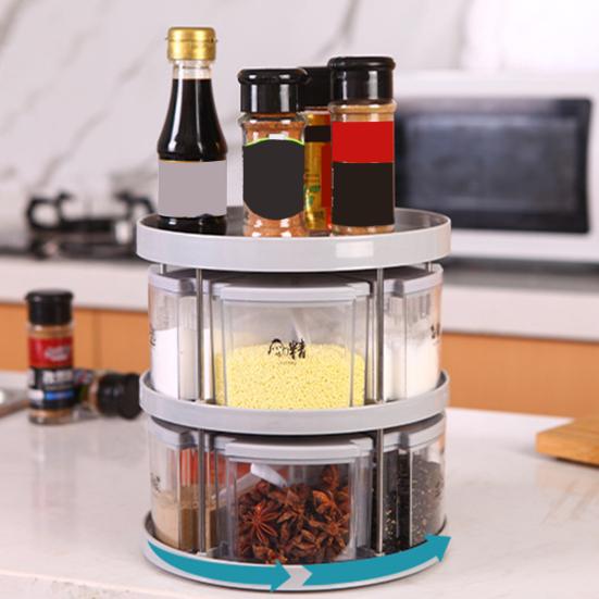 1 Set Spice Rack Organizer Space Saving Load Bearing 360 Degree Rotating Seasoning Holder Kitchen Storage Tray for Desktop