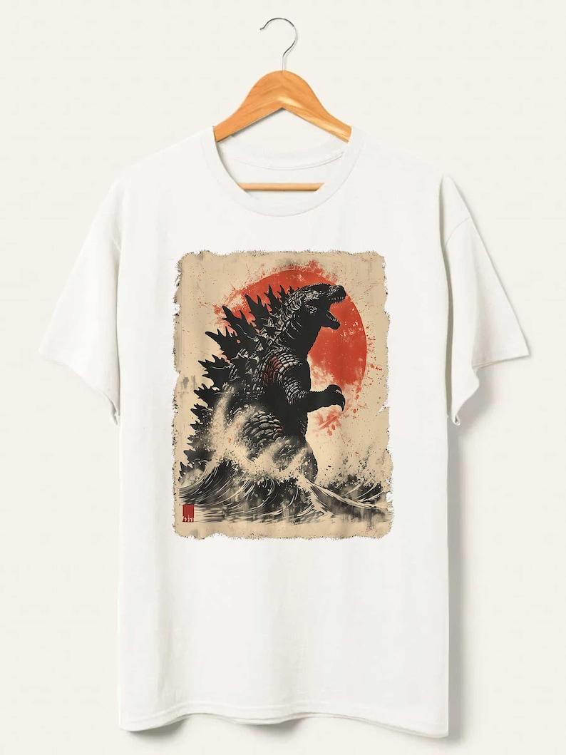 Retro Vintage Japanese Godzilla Great Wave Unisex T-Shirt, Godzilla and the Wave Youth Unisex T-Shirt XXXL