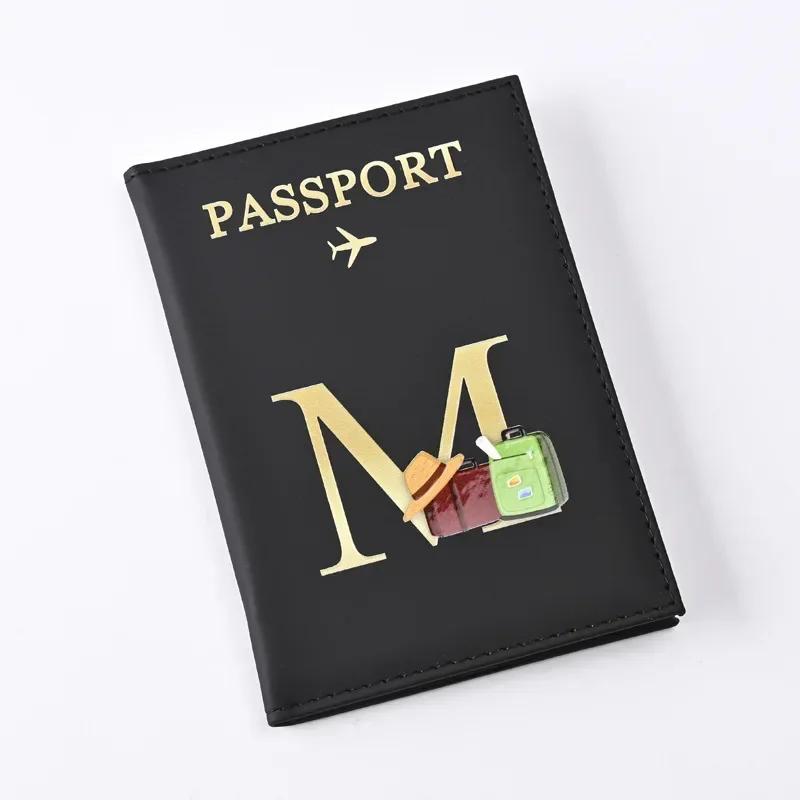 Husă pentru pașaport din piele imprimată cu litere Bărbați Femei Suport pentru pașaport Clip pentru bilet de avion Huse pentru pașapoarte Suport pentru identitate Suport card de credit