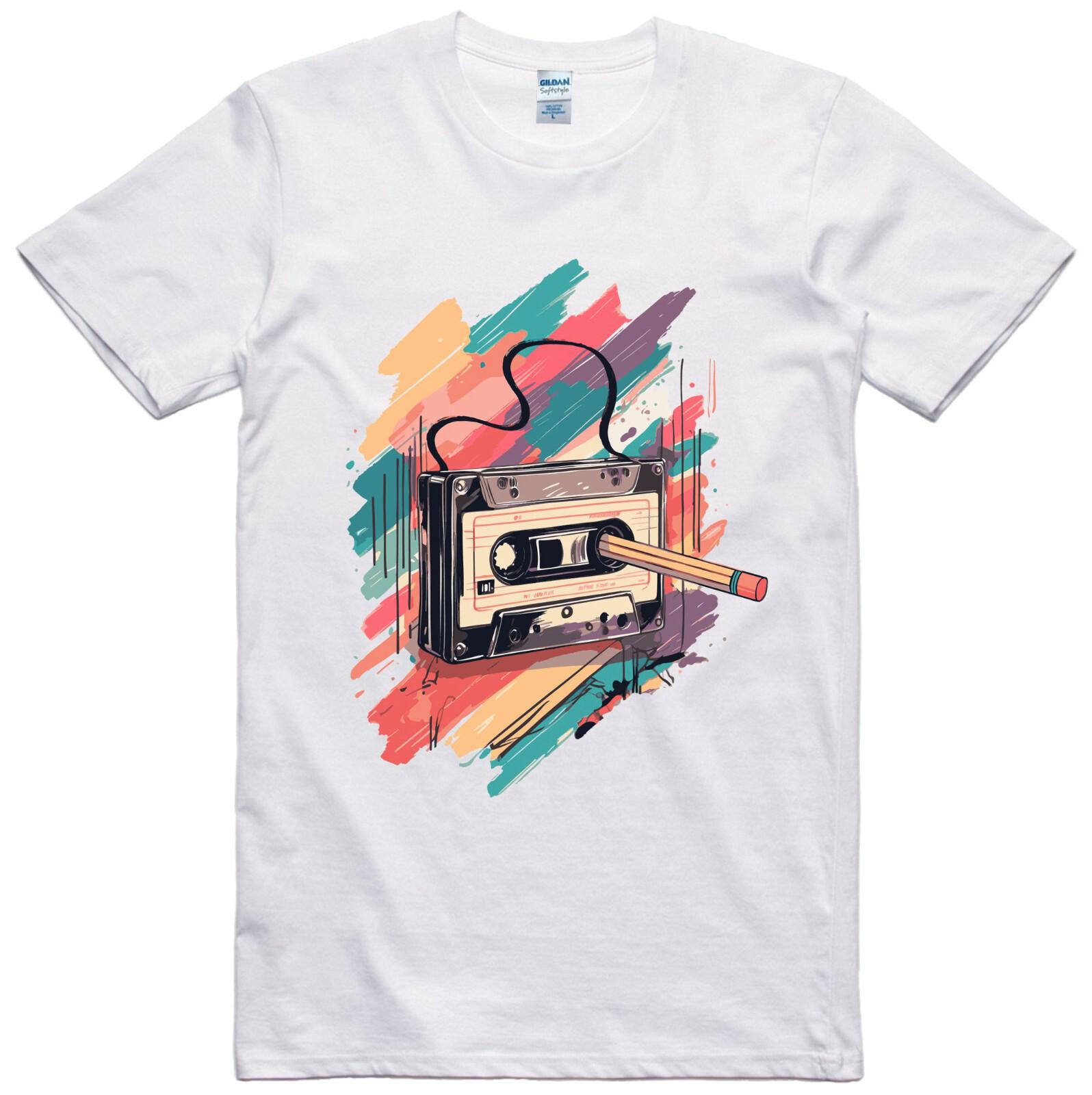 

Funny T Shirt Cassette Music Pencil Rewind Cotton Tee 5XL різнокольоровий