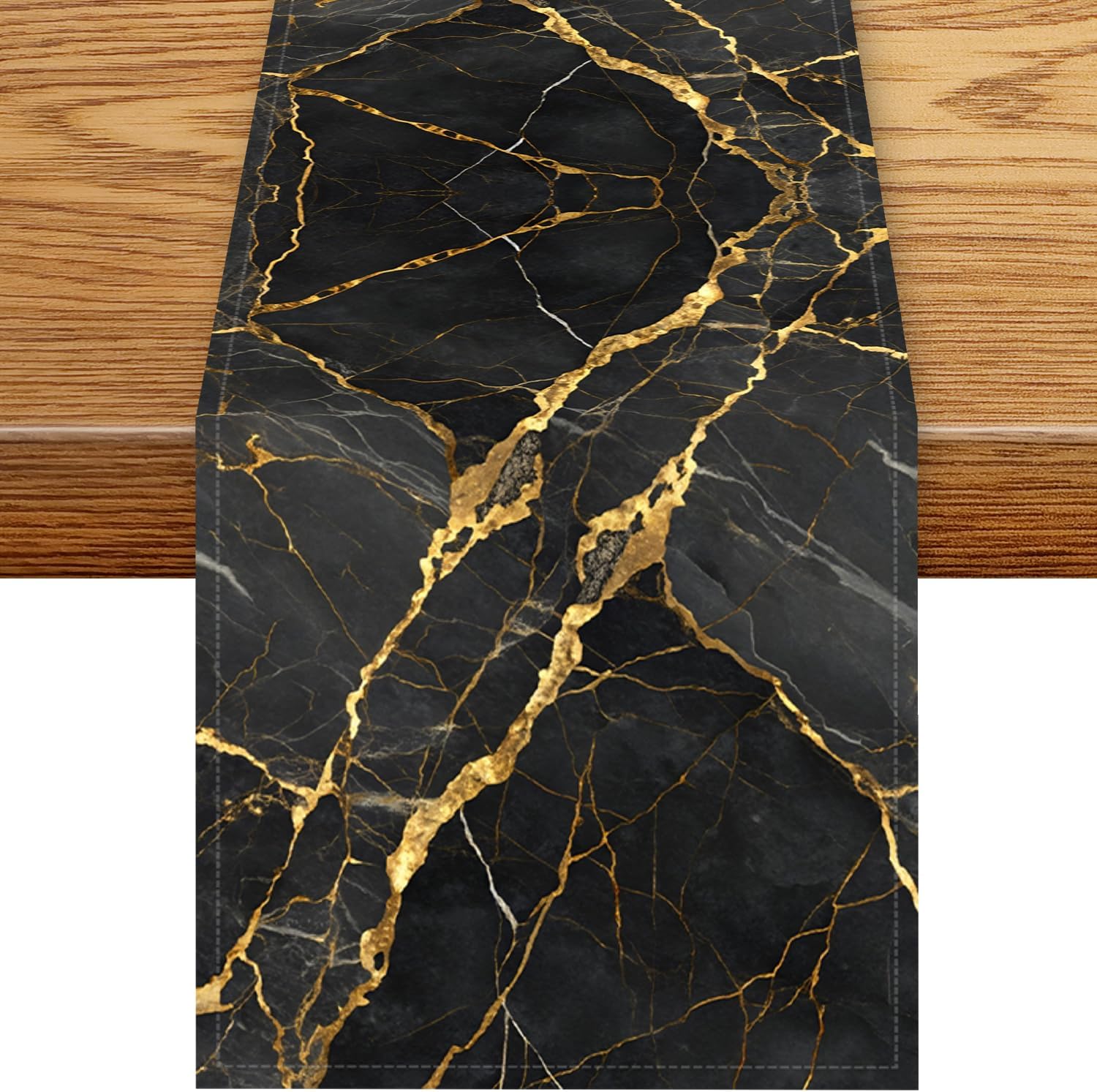Modern Abstract Black Golden Marble linen Table Runner Holiday Party Decor Reusable Kitchen Dining Table Runner Home Table Decor 150x33cm