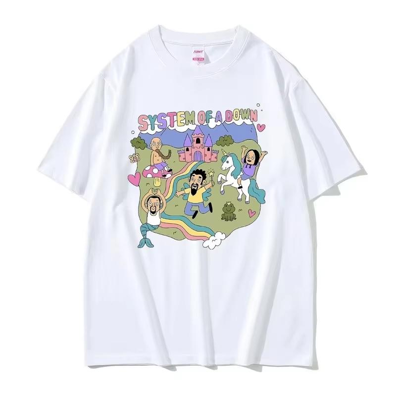 2026 Vintage System of A Down Tshirt Unisex Cotton High Quality Short Sleeve Tshirt Male Rock Music Band Cartoon Graphic T Shirts