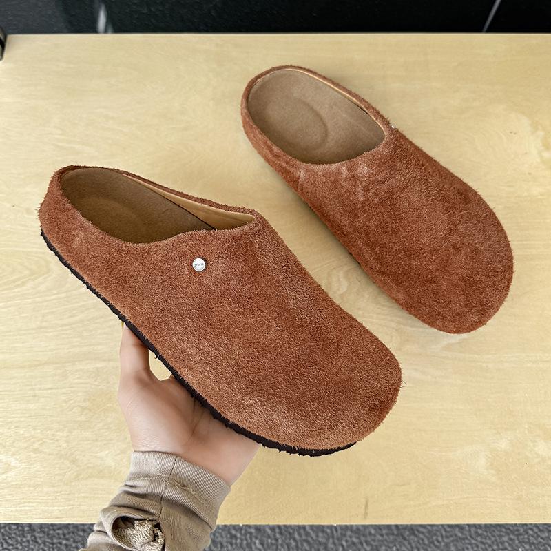 Vintage outerwear spring and summer new casual lazy one-pedal Boken shoes 45370 long hair gray, brown -Y