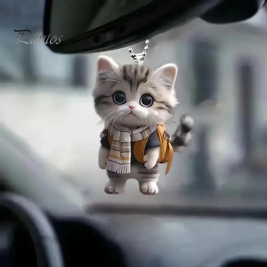 Cat Animal Pendant Hanging Ornament with Lanyard Easy To Hang Realistic Looking Adorable Animal Rearview Mirror Ornament