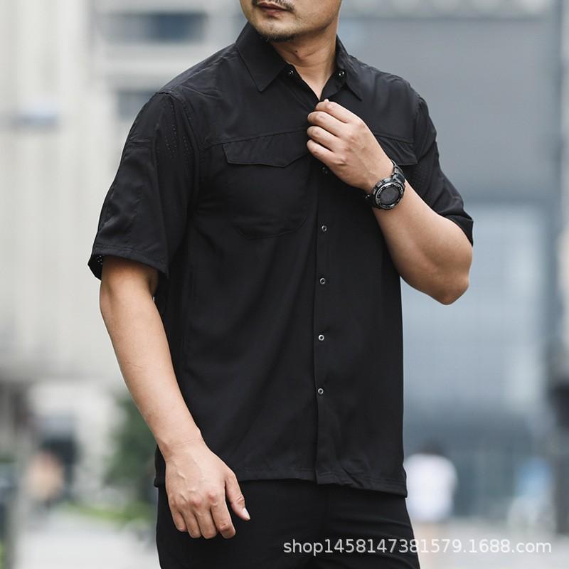 

Outdoor Mountaineering Short-sleeve Shirt Hygroscopic Quick-drying Lapel Casual Business T-shirt Half-sleeve Men s Wear S чёрный