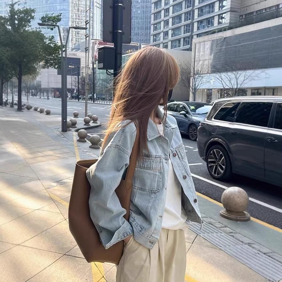 2025 Korean Style Loose Blue Denim Jacket - Women's Versatile Long Sleeve Top