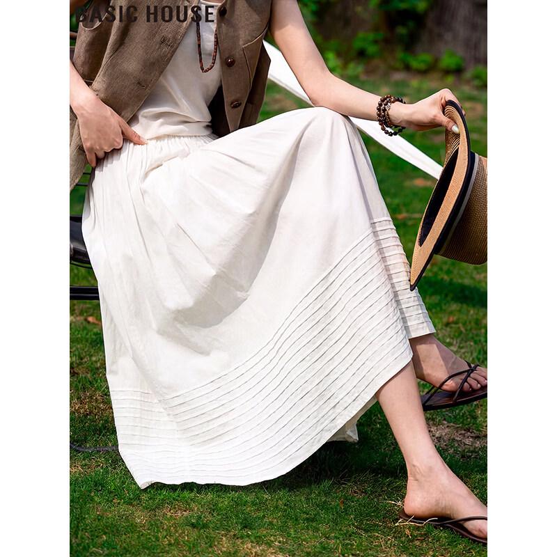 Basic House Women s High-Waisted A-Line Midi Skirt M