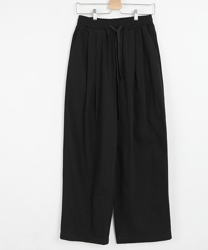 Ppaeppae String Banding Two-Pintuck Wide Cotton Pants