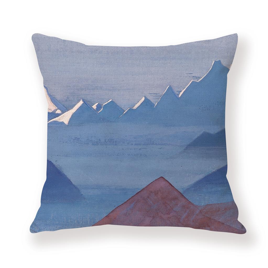 Painted Snow Mountain Sunset Colorful Sky Retro Pillow Case Sofa Model Room Decoration Pillow