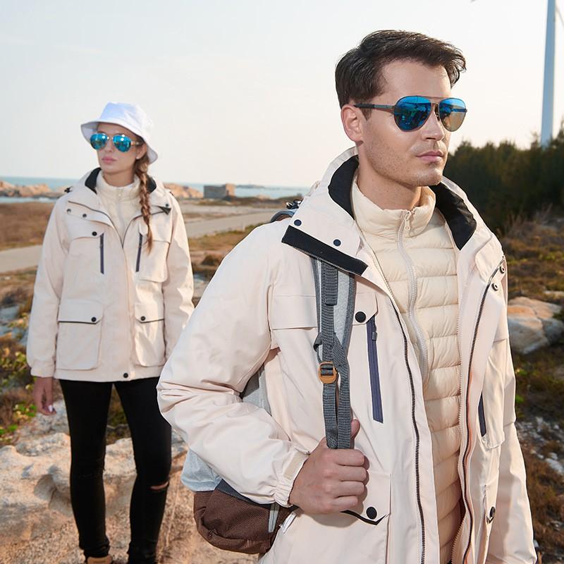 Men Women 3-in-1 Detachable Winter Outdoor Jacket With Down Insulated Liner Hiking Skiing Camping