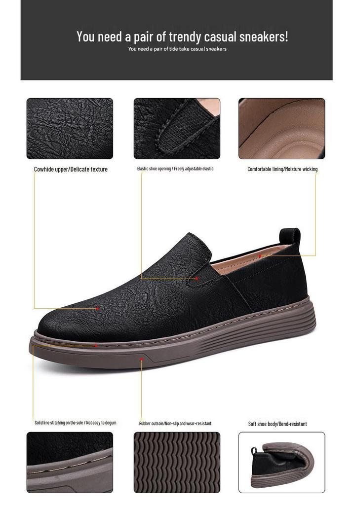 Autumn Men's Burnished Casual Slip-On Shoes - Breathable, Lightweight, Flat Board Shoes for Daily Wear