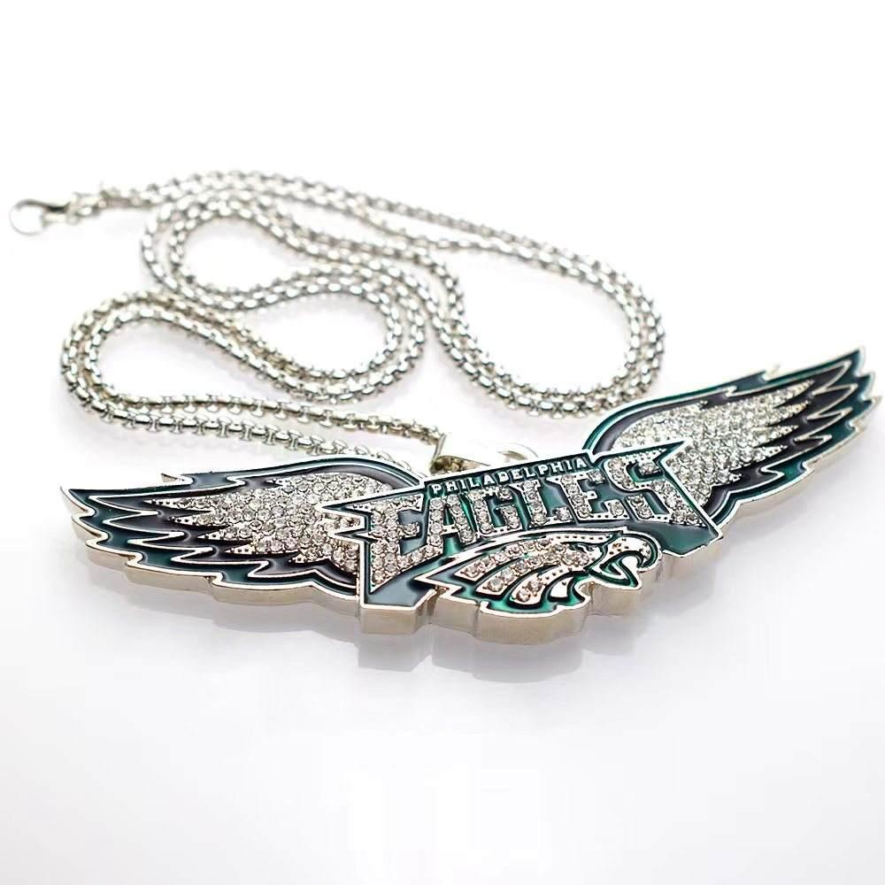 Green Eagles Necklace Silver Pendant With Chain Necklace Football Necklace Jewelry
