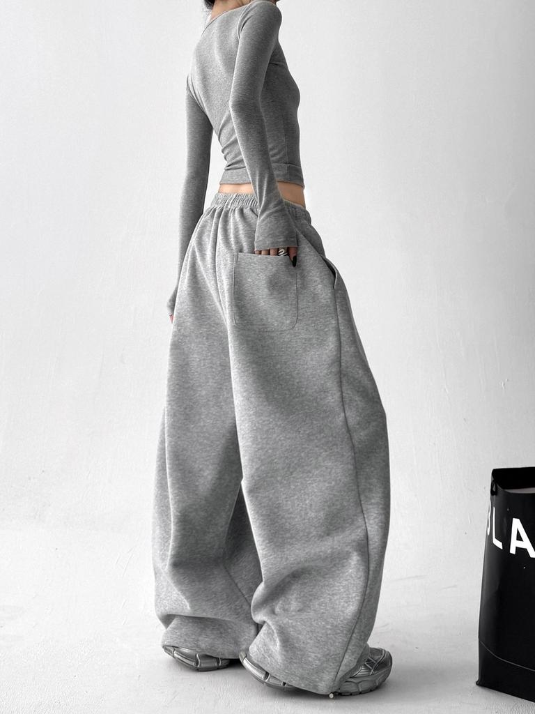 Women's High-Waist Classic Sports Sweatpants - Spring/Autumn 2025, Slimming Loose Fit, Straight Wide Leg Long Pants.