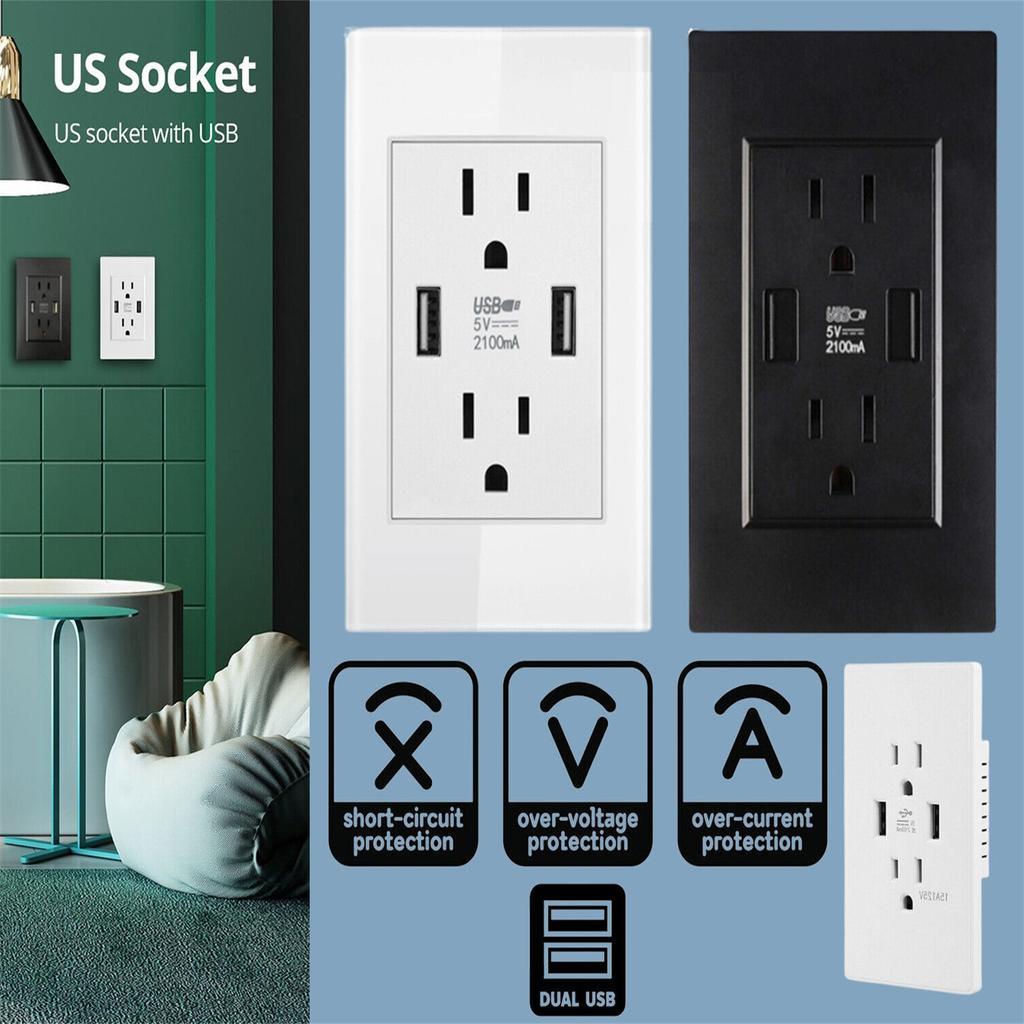 15a Dual Usb Wall Outlet Port Power Socket Charger High Speed Charging Technology Ac Receptacle Plate