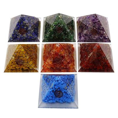 Multistone 7 Pieces Healing Crystal Orgone Pyramid Energy Generator Meditation Yoga With Chakra Symobol For Home Office D    Cor