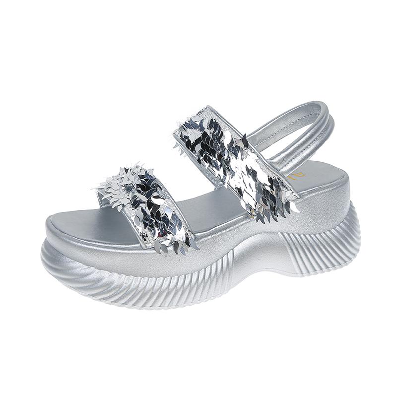 Fashion 2025 New Ladies Shoes Open Toe Women's Sandals Fashion Casual Summer Sequins Slip-on Versatile Non-Slip Platform Sandals Zapatos