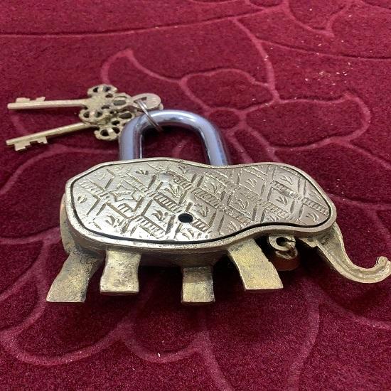 Vorhängeschloss aus Messing in Elefantenform, massives Messingschloss mit zwei Schlüsseln