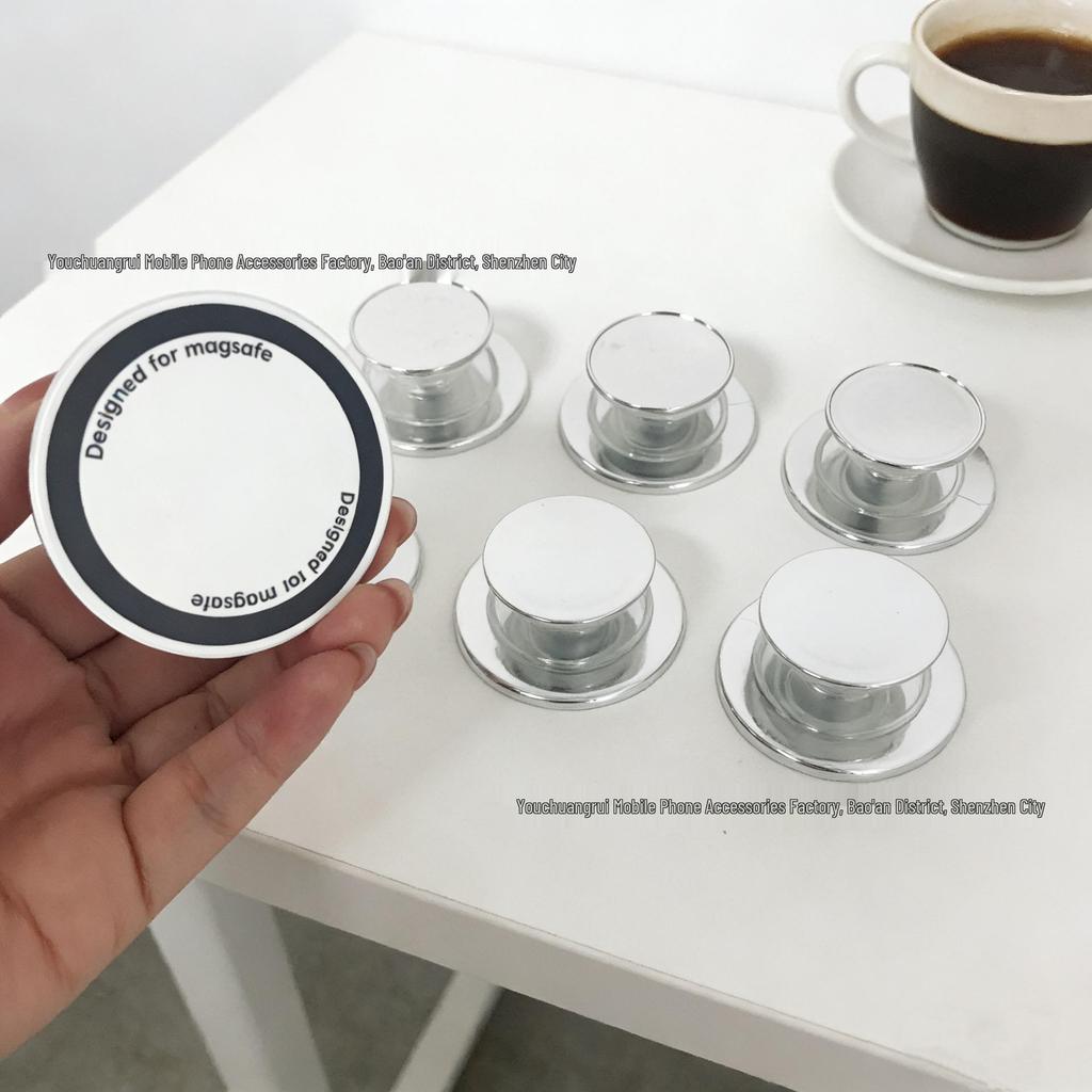 Electroplated Silver Retractable Magnetic Phone Airbag Holder