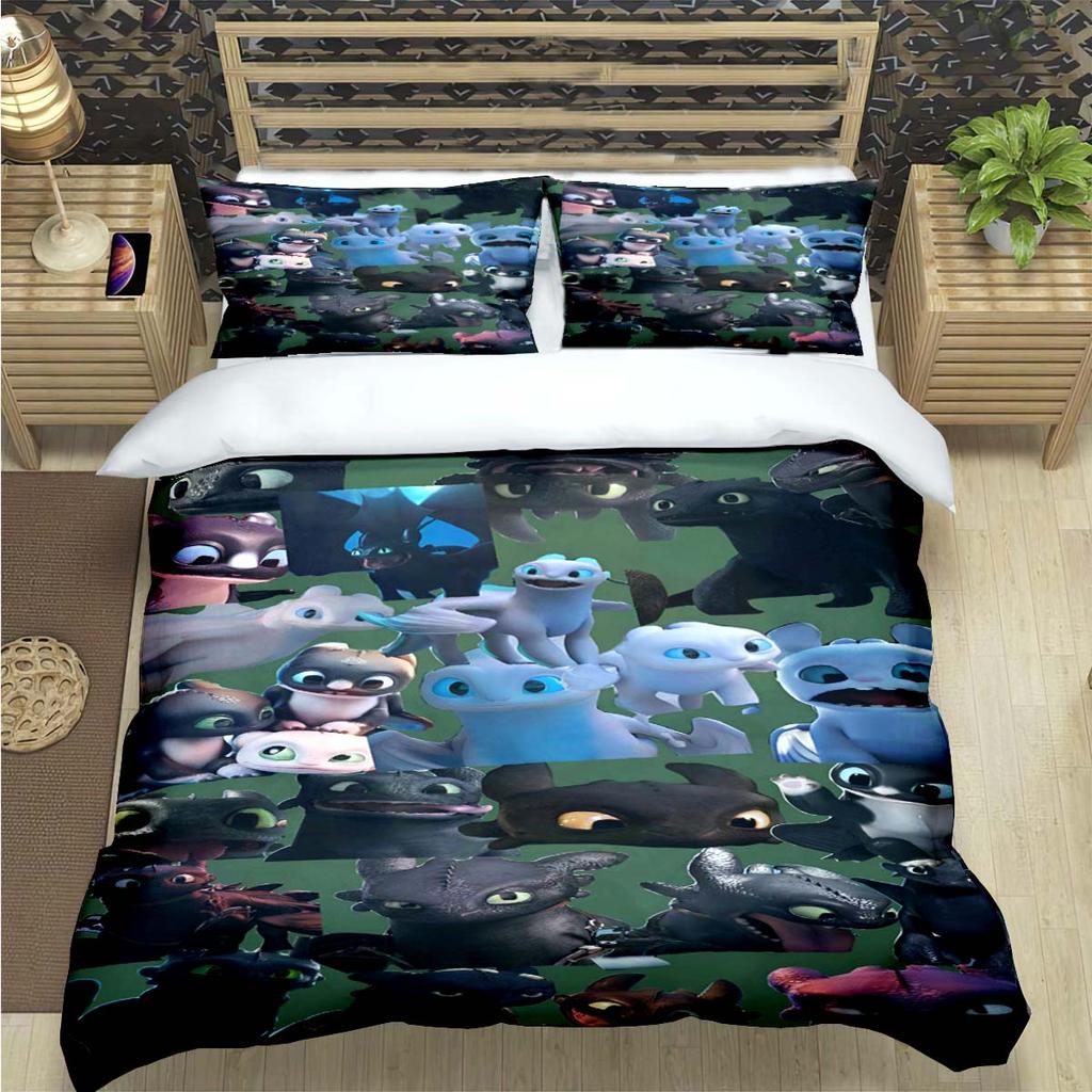 Fashion 3D Movie Cute Roles Dragon Print Bedding Set Duvet Cover Comforter Bed  Youth Kids Girl Boys Luxury Birthday Gift