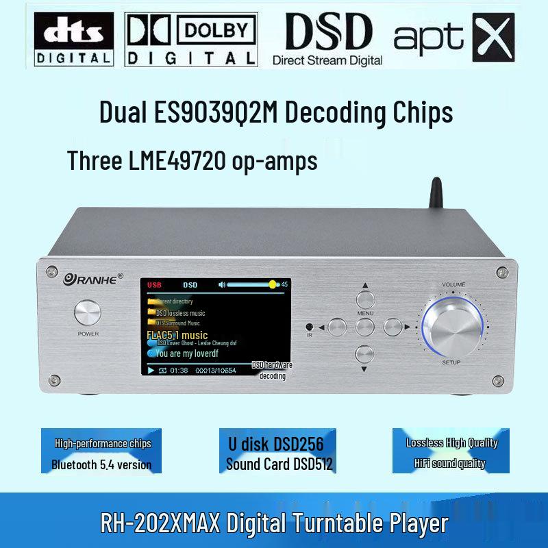 DSD Lossless HiFi Bluetooth 5.1 Music Player with USB and Turntable, DTS Dolby AC3 Decoding.