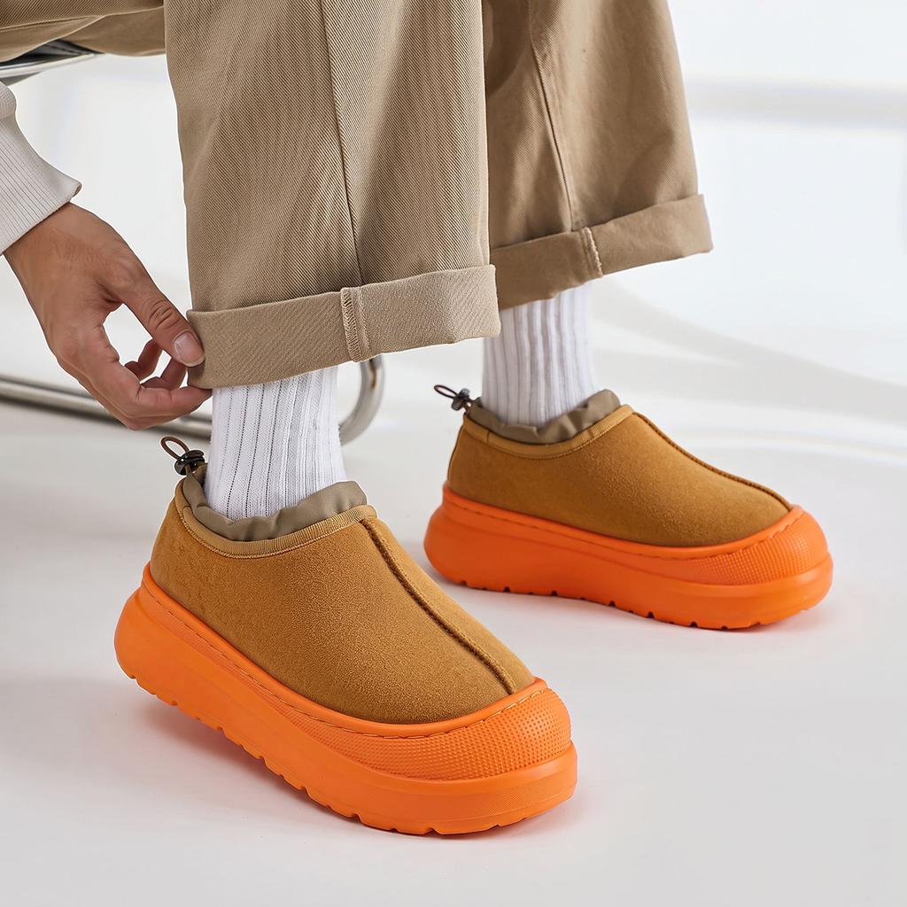 Color matching thick-soled bag head snow slippers for men and women, velvet in autumn and winter to keep warm, lazy people wear bags and cotton shoes
