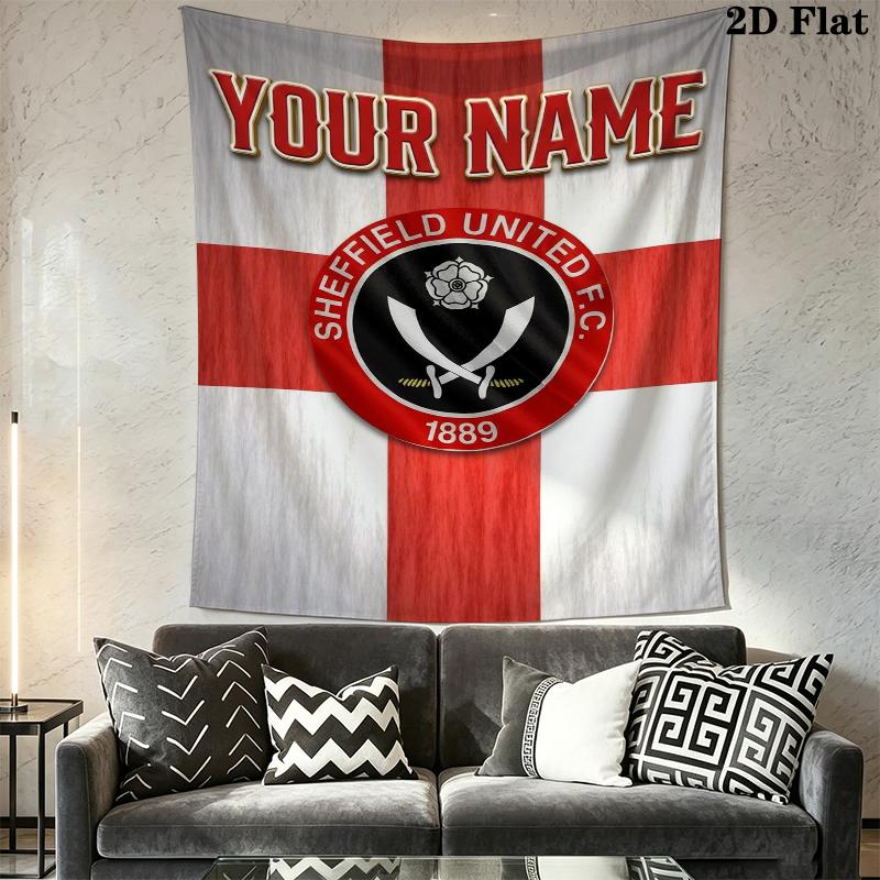 Custom Name Sheffield United FC Wall Tapestry Aesthetic Wall Hanging Printed Fabric Blanket Decorative Tapestries for Bedroom Living Room Home Decor