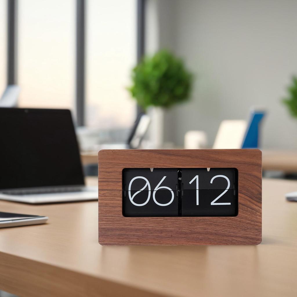 TOPINCN Flip Clock Retro Desktop Ornament, 24-Hour Display, Wooden Table Clock