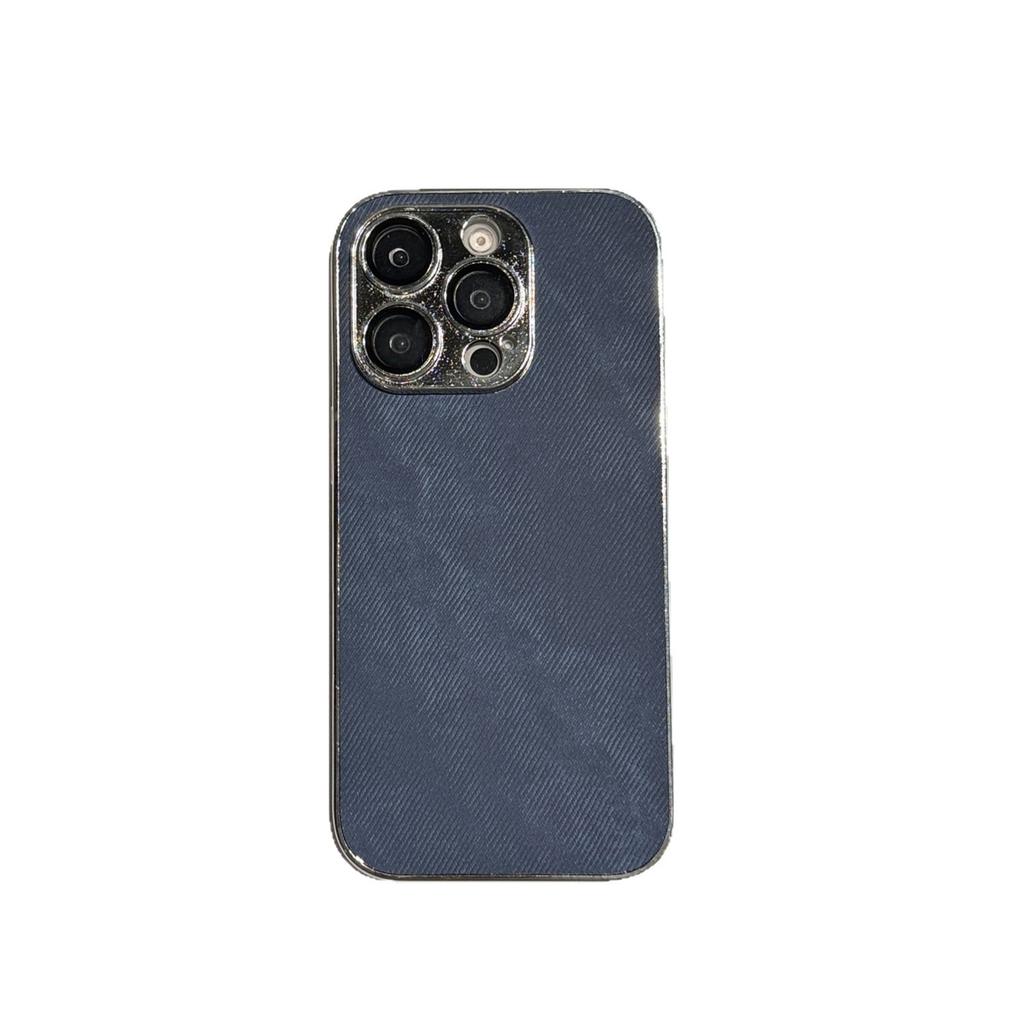 Silver Edge Denim Cloth Pattern Mobile Phone Case Is Suitable for Apple 16PROMAX Trend 16 Hard Case 15 Fine Hole 11 Protective Case