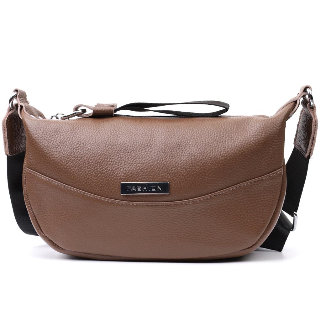 Women's Genuine Leather Shoulder Bag with an Unusual Runner Keychain Vintage 22619 Brown