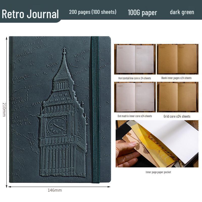 Exclusive Big Ben 3D Embossed A5 Retro Hardcover Planner Notebook with Band Binding