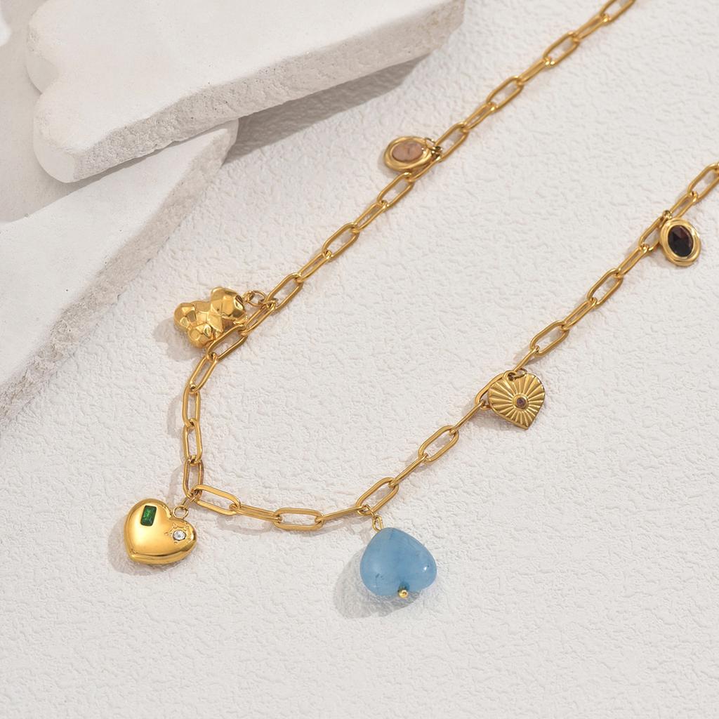 Geometric Women's Jewelry Niche Love Inlaid Natural Stone Design Long Necklace Versatile Premium Sense Necklace Jewelry