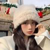 Bear Ears Plush Hat for Women Winter Wool Knitted Hat Large Head Circumference Warm Ear Protection Fur Hat