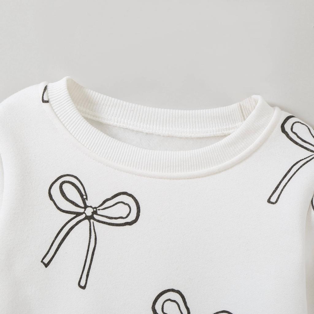 2-7 Years Kids Girl Round Neck Sweatshirt Cute Bowknot Print Long Sleeve Top Shirts