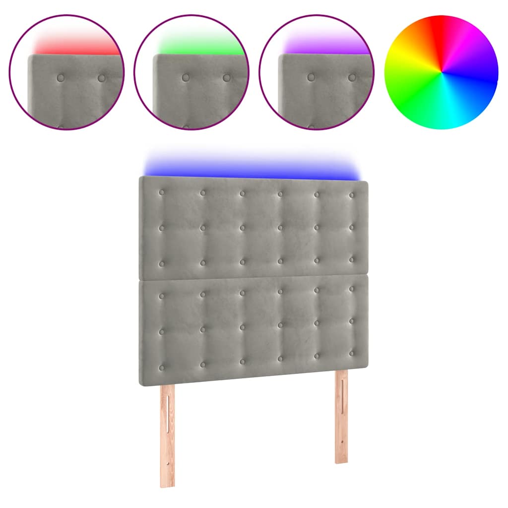 vidaXL LED Headboard Light Grey 100x5x118/128 Cm Velvet