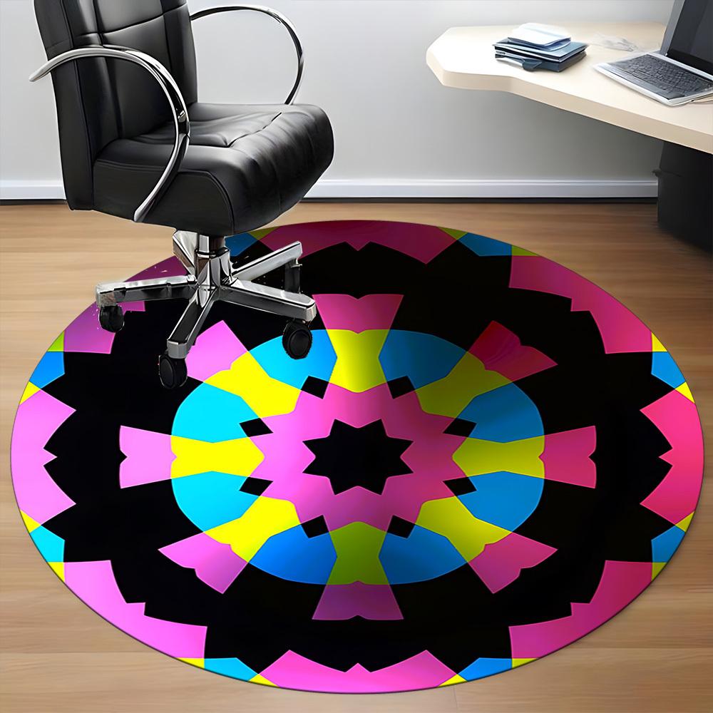 1pc Kaleidoscope Pattern Chair Carpet for Office, Round Non Slip Durable Large Size Office Carpet, Suitable for Office