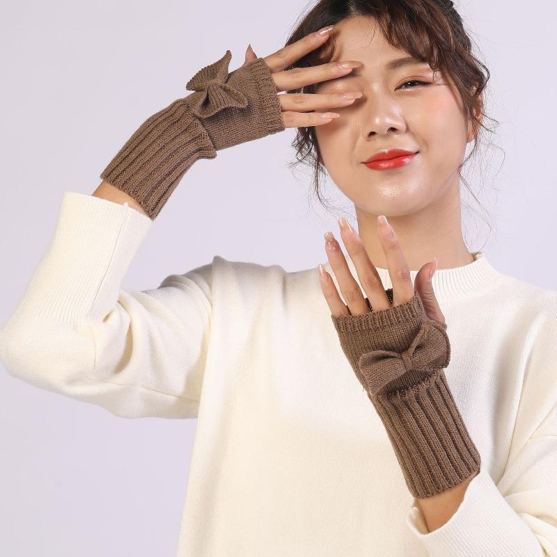 1 pár pevných rukavic s polovičními prsty pro lukostřelbu pro ženy Zimní měkké teplé pletené vlněné návleky na ruce Teplé palčáky na psaní Ruce rukavice