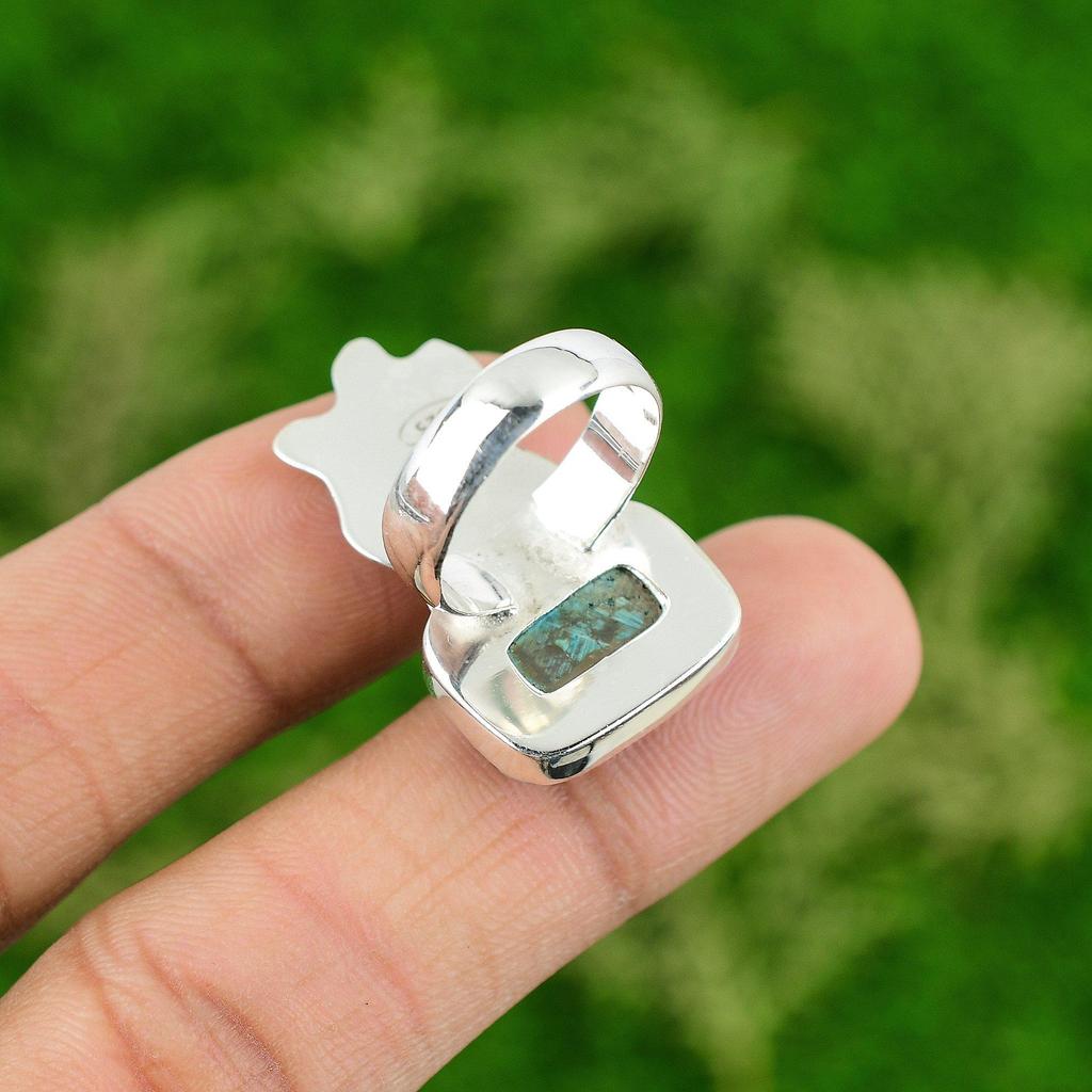 Gift For Her Natural Tibetan Turquoise Promise Ring Size 6.75 925 Silver