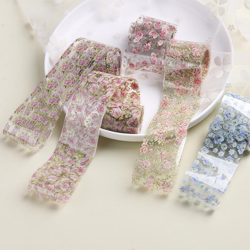 Flower Nail Foils Transfer Paper Stickers 50pcs Colorful Floral Adhesive Nail Wraps for DIY Salon Design Art Decor