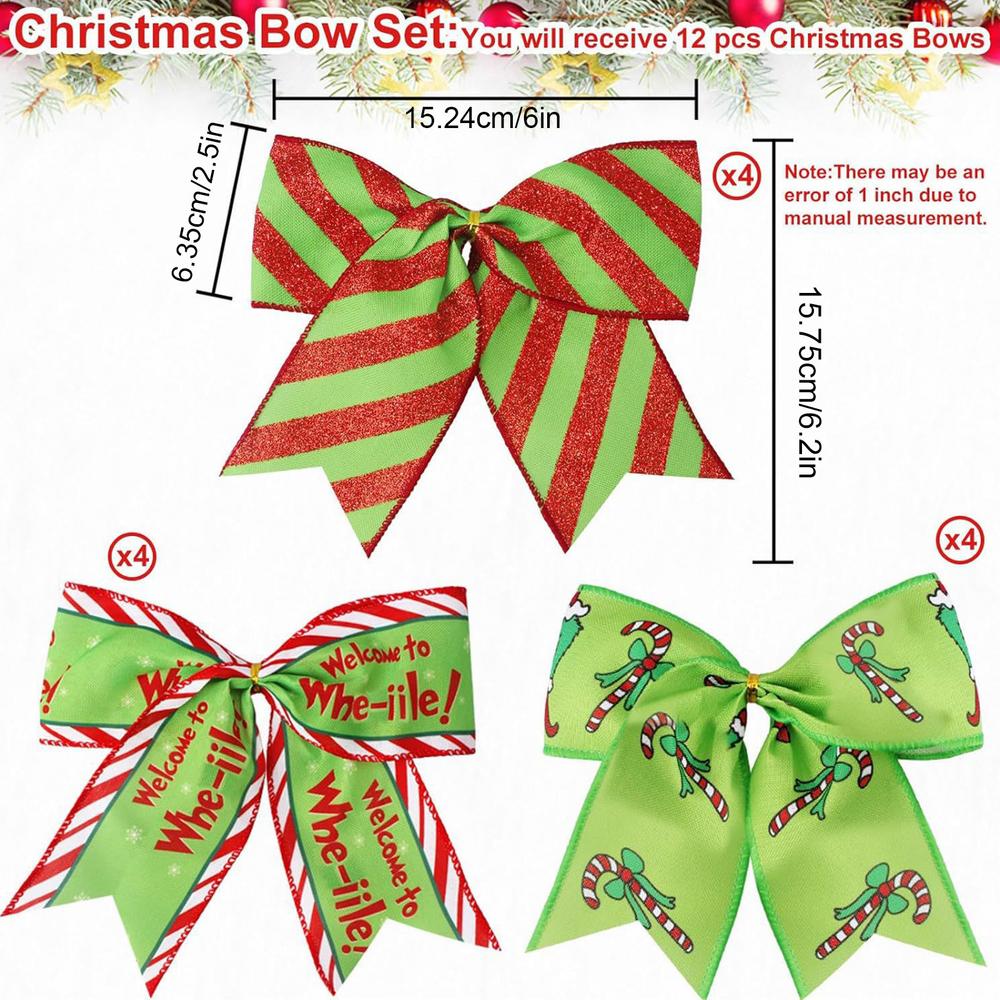 

Christmas Bow Holiday Wrapping Bows 12 Pieces UV Resistant Christmas Decorations For Party Door Garland Wreath Tree Porch 15x15cm зелений