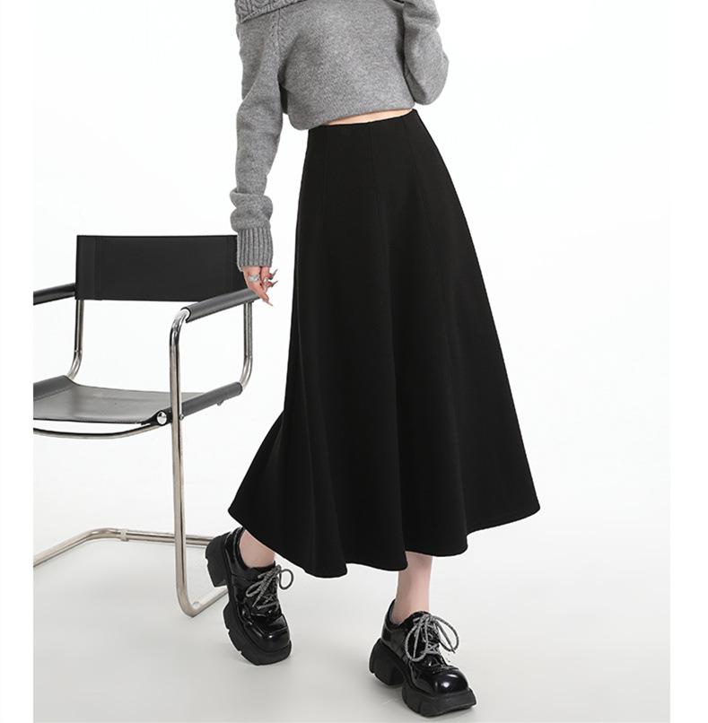 Plus Size Women's Elastic Wool A-line Winter Skirt 1407#