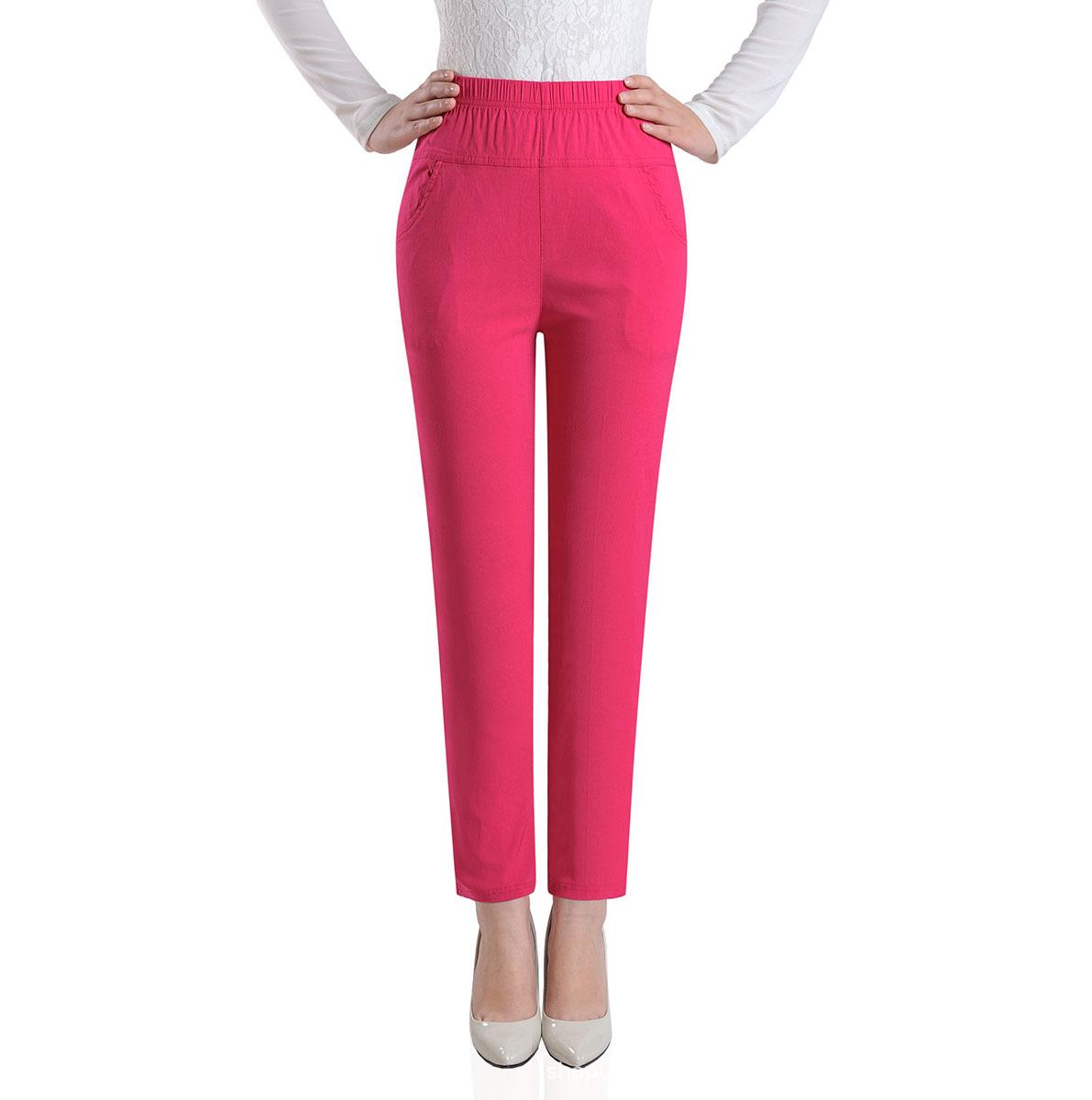 

Женские брюки среднего и пожилого возраста, летние тонкие свободные повседневные эластичные женские брюки с высокой талией XXL персидский розовый