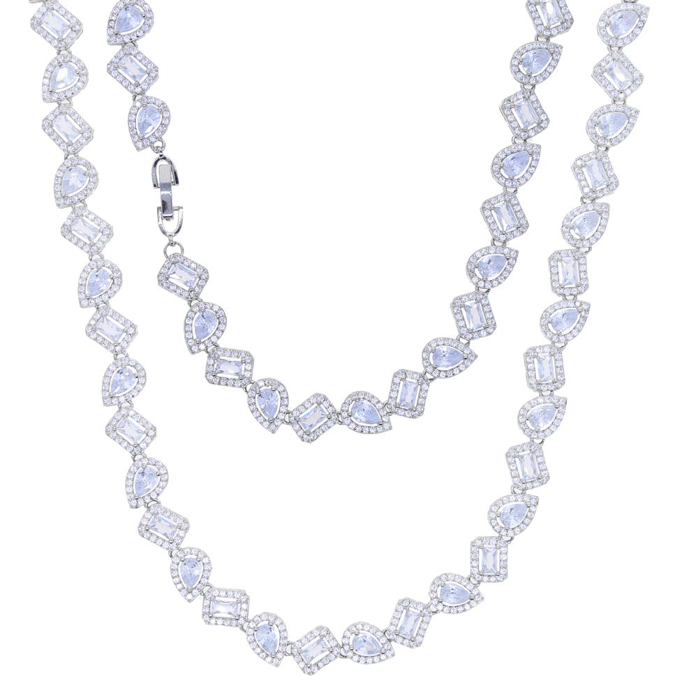 Fashion Jewelry Rectangle Water Drop Shape Cz Cubic Zirconia Irregular Bling Girl Women Necklace 38cm