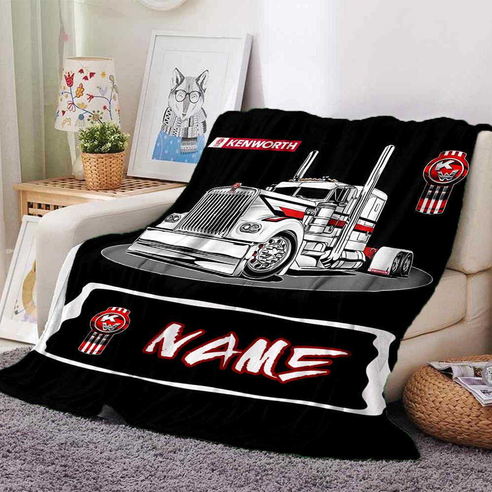 Kenworth Truck Design With Bold Red And White Accents Customize Your Name Cartoon Movie Pattern Blanket Chair Office Sofa Bed Camping Soft And Warm
