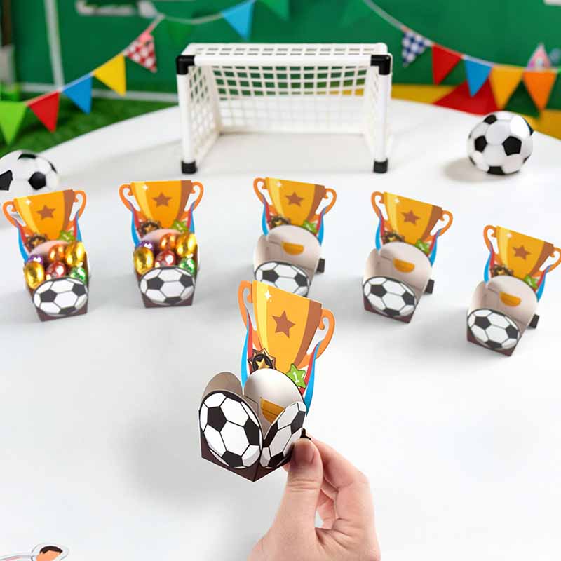 10/20Pcs Cartoon Football Trophy Gift Packaging Boxes Children's Party Dessert Table Birthday Supplies Football Theme Candy Box